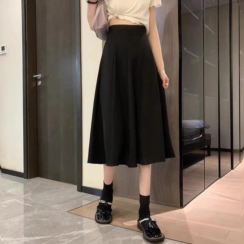 Women's High Waist A-Line Drape Midi Skirt for Autumn