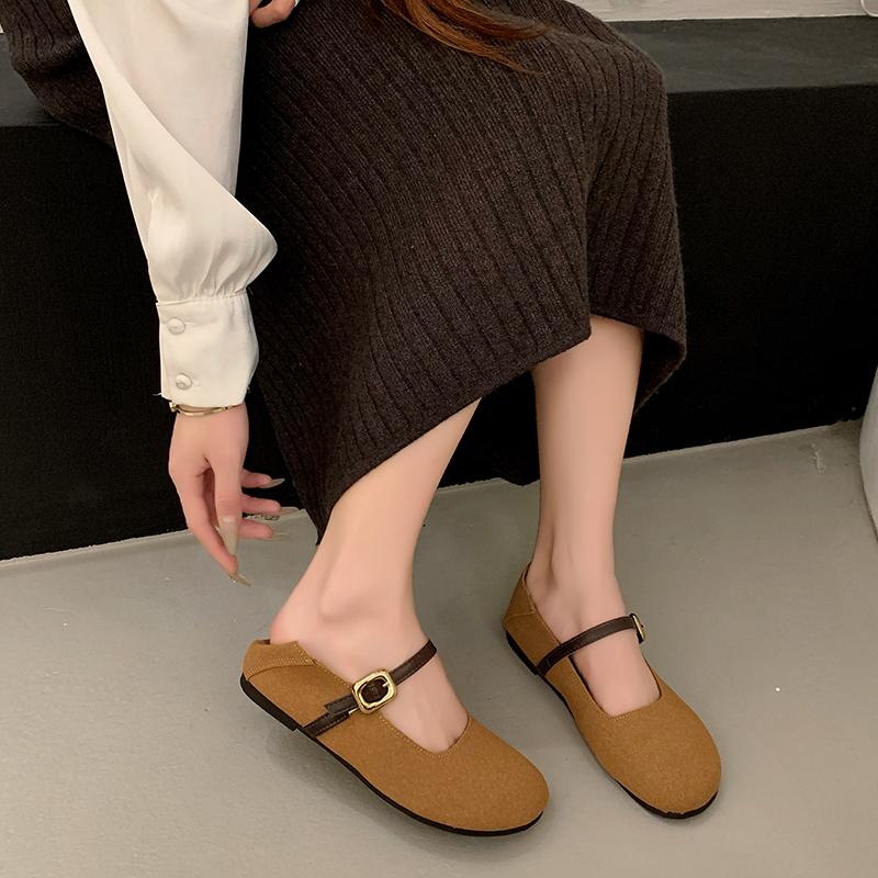 fashion 2024 Spring and Autumn Fashion New Women's One-line Buckle Round Toe Comfortable Flat Shoes