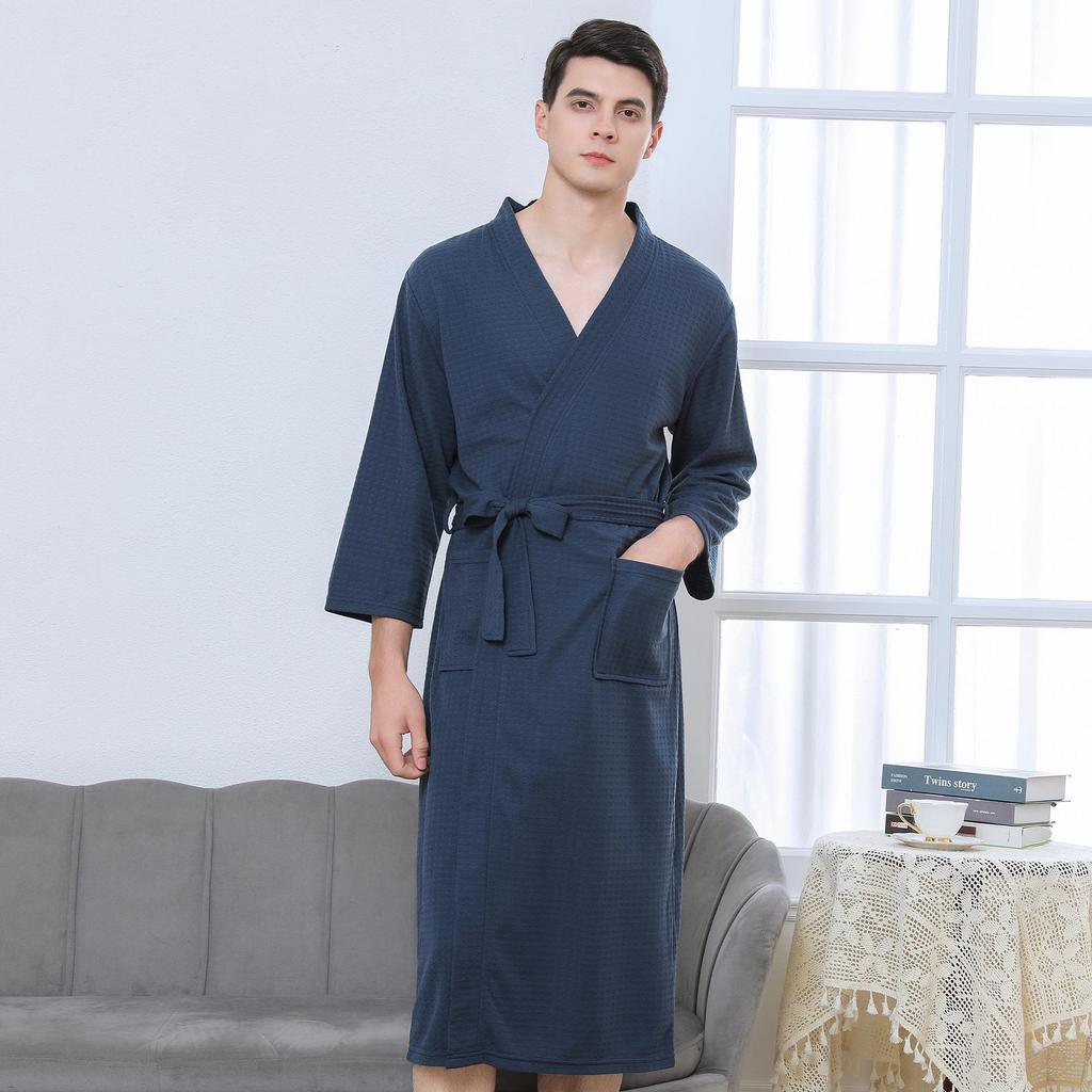 Leichter Waffel-Kimono-Bademantel für Herren – Homewear im Hotel-Stil für Frühling und Sommer