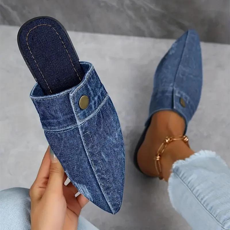 Fashion Women Slippers Comfortable Versatile Slippers Women Denim Round Toe Flat 2025 New Beach Sandals Slides Women Zapatos De Mujer