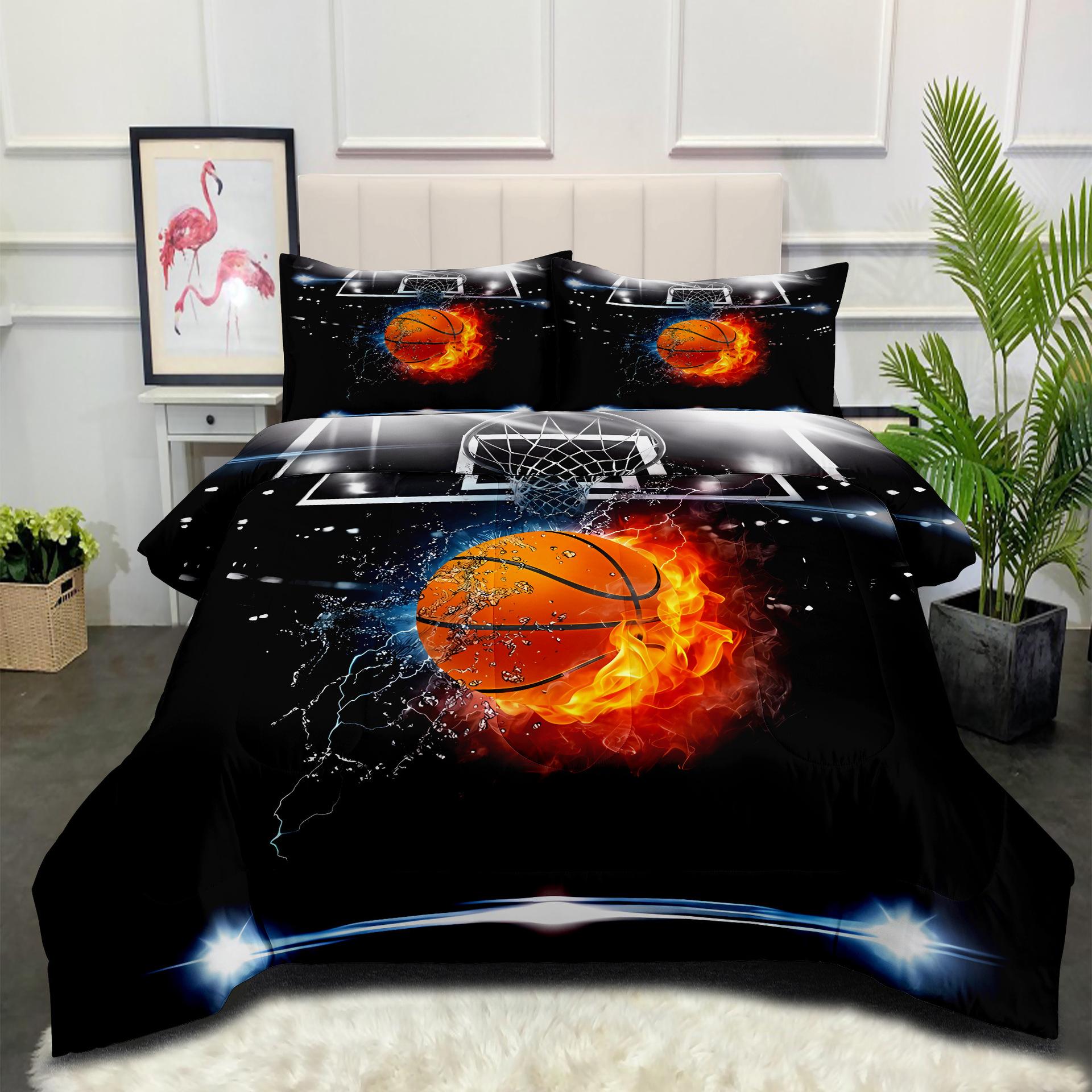 3d Digital Print Thickened Down Alternative Comforter Set - Sports Basketball Design (3-piece) 140*200cm