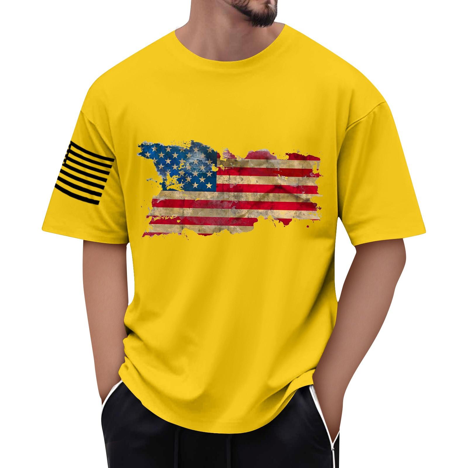 Мужская футболка с принтом флага мужской свободный повседневный топ с короткими рукавами M жёлтый 1670₽