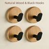 Round Walnut Wood Hooks, Walnut Wood No-Drill Hooks,Strong Adhesive Wall-Mounted Hooks,Door Back Kitchen Bathroom Storage Hooks