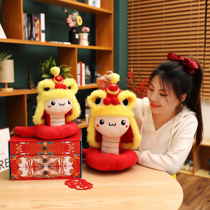 Chinese Year New Mascot Snake Plush Toy Wear Hat Stuffed Doll Room Gift Decor