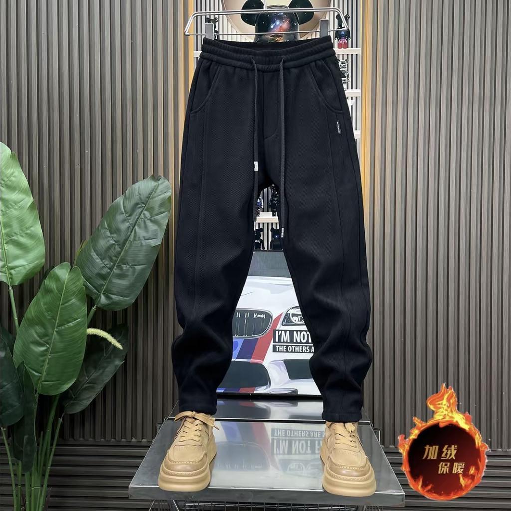 Autumn and Winter New Trendy Men's Pants Popular Handsome Warm Versatile Pants Fleece Thickened Thin Pants Casual Pants
