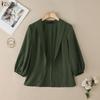 ZANZEA Womens Summer Casual 3/4 Sleeve Loose Cardigan Blouse