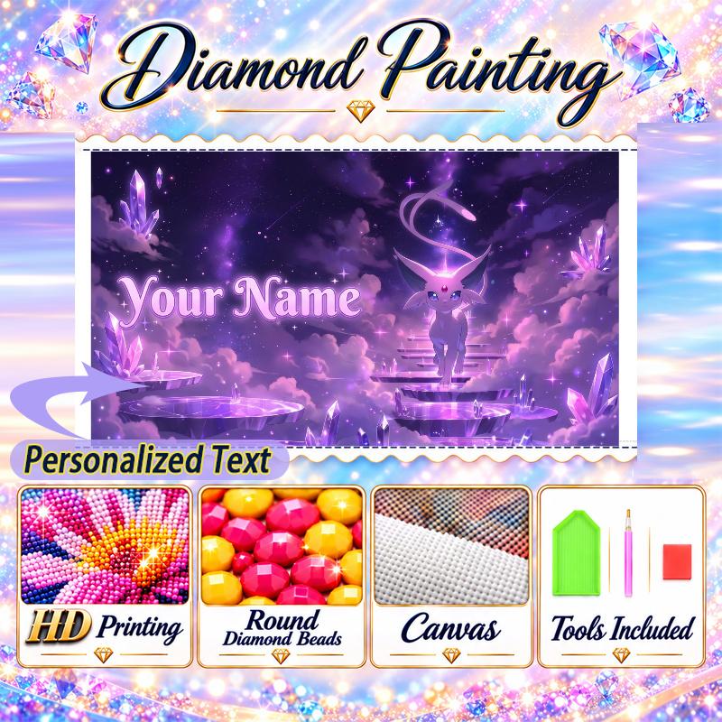 Personalized espeon Diamond Art Custom Name 5D Diamond Painting Full Drill DIY Craft