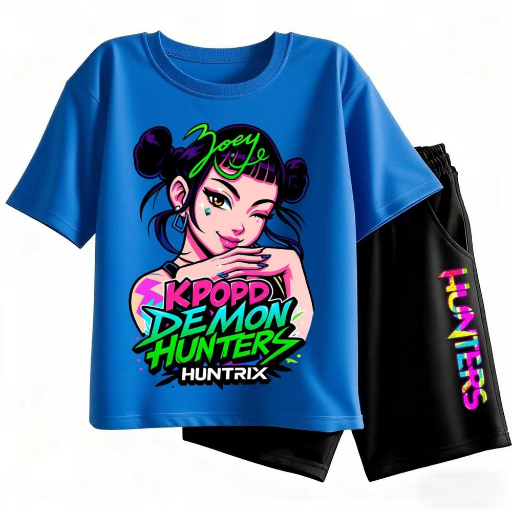 

2 шт. K-pop Набор с шортами с коротким рукавом «Охотники на демонов» с Руми Мирой Зои, женская группа, волшебный воин, фанатские топы 140