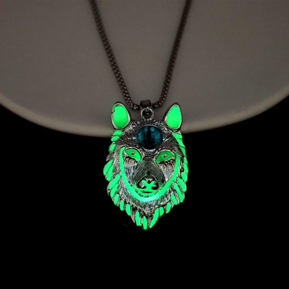 Zinc Zinc Alloy Luminous Pendant Necklace Lion Wolf Hip Hop Neck Chains Cool Halloween Necklace  Party