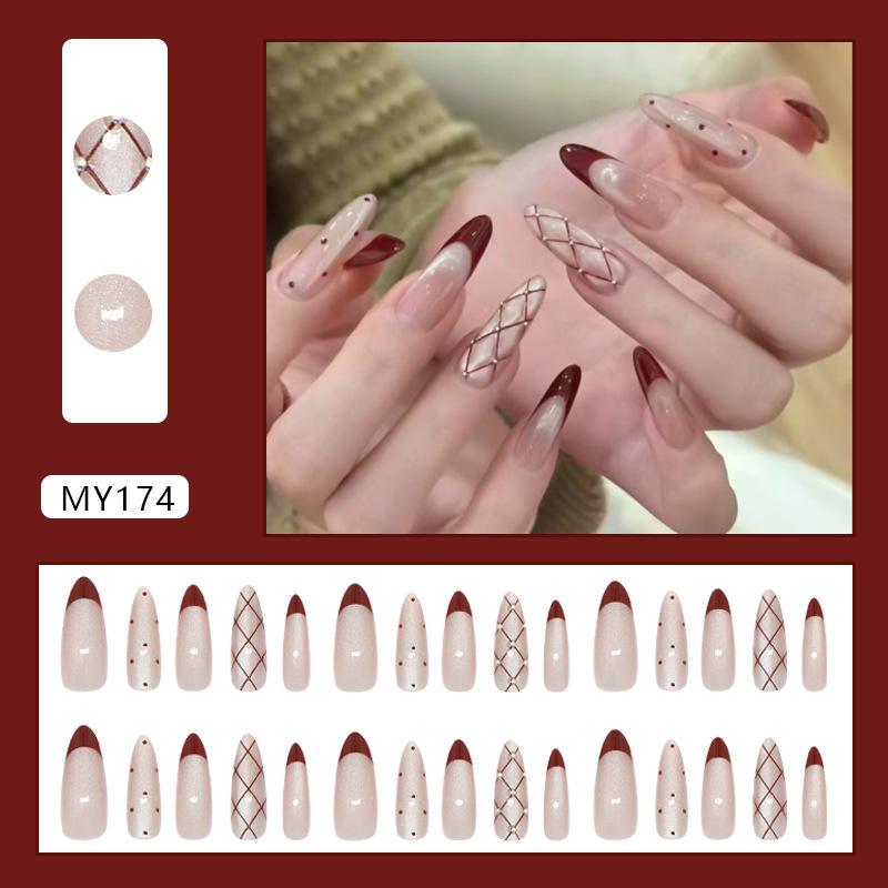 

Ankola Hongling grid temperament polka dot cat s eye French diamond European and American style removable nail art pieces 30 pieces