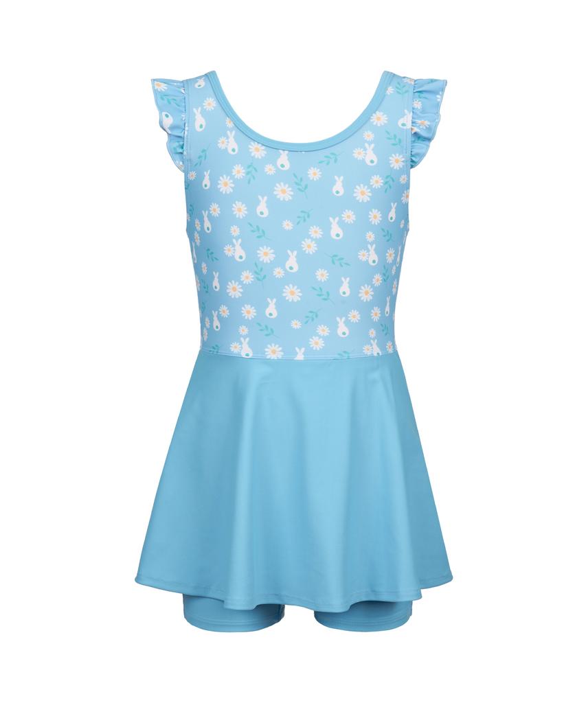 Lenomasuyeongbog Girls' Rabbit Ribbon U-Back One-Piece Swimsuit Sky Blue Rn-Gs2G502-Sb