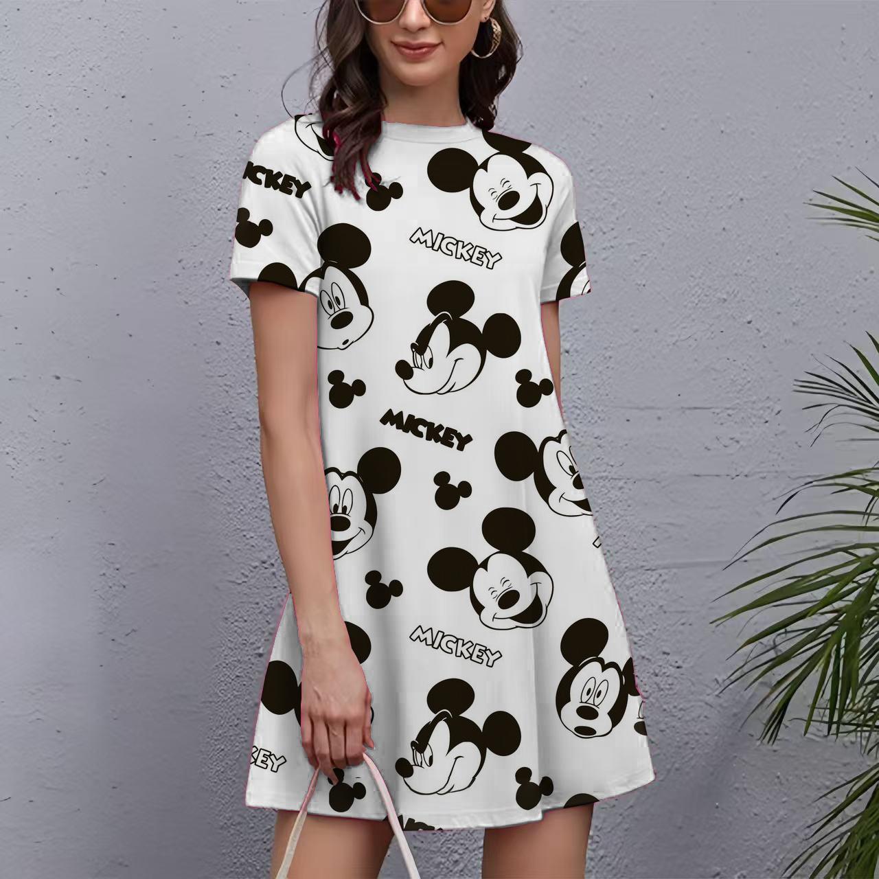 Damenkleider Mickey Maus Print Elegant & Schön Midi-Kleider Große Größen Damen Sommer Einteiler M
