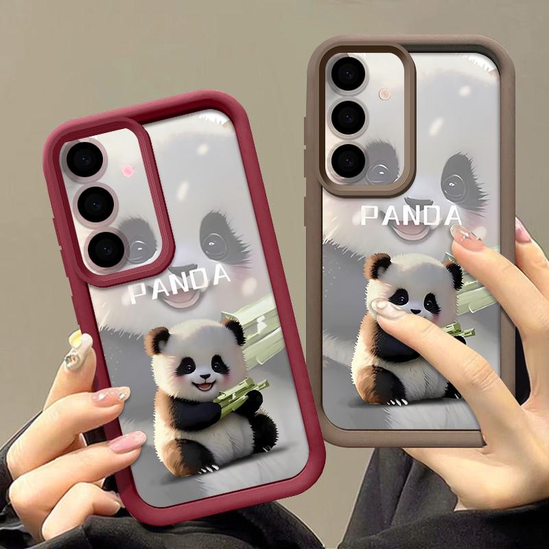 Lovely Baby Panda Pattern Case For Samsung Galaxy A57 A37 A17 A56 A36 A26 A16 5G A55 A35 A15 A54 S21 FE S22 S23 S24 Plus S25 Edge S26 Ultra Cover