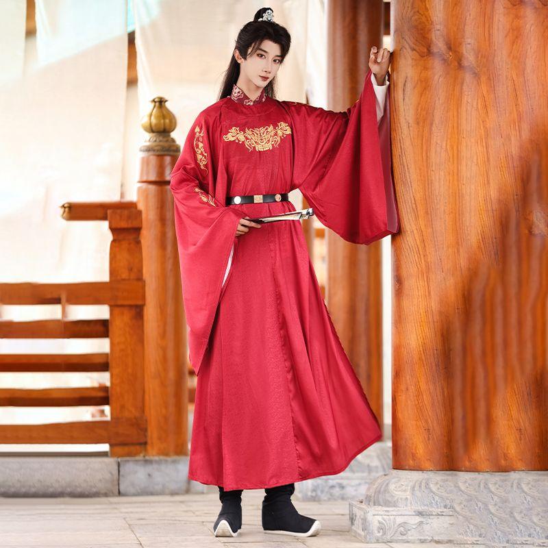 Chinese Style Round Neck Robe Embroidered Hanfu For Wedding Groom And Groomsmen
