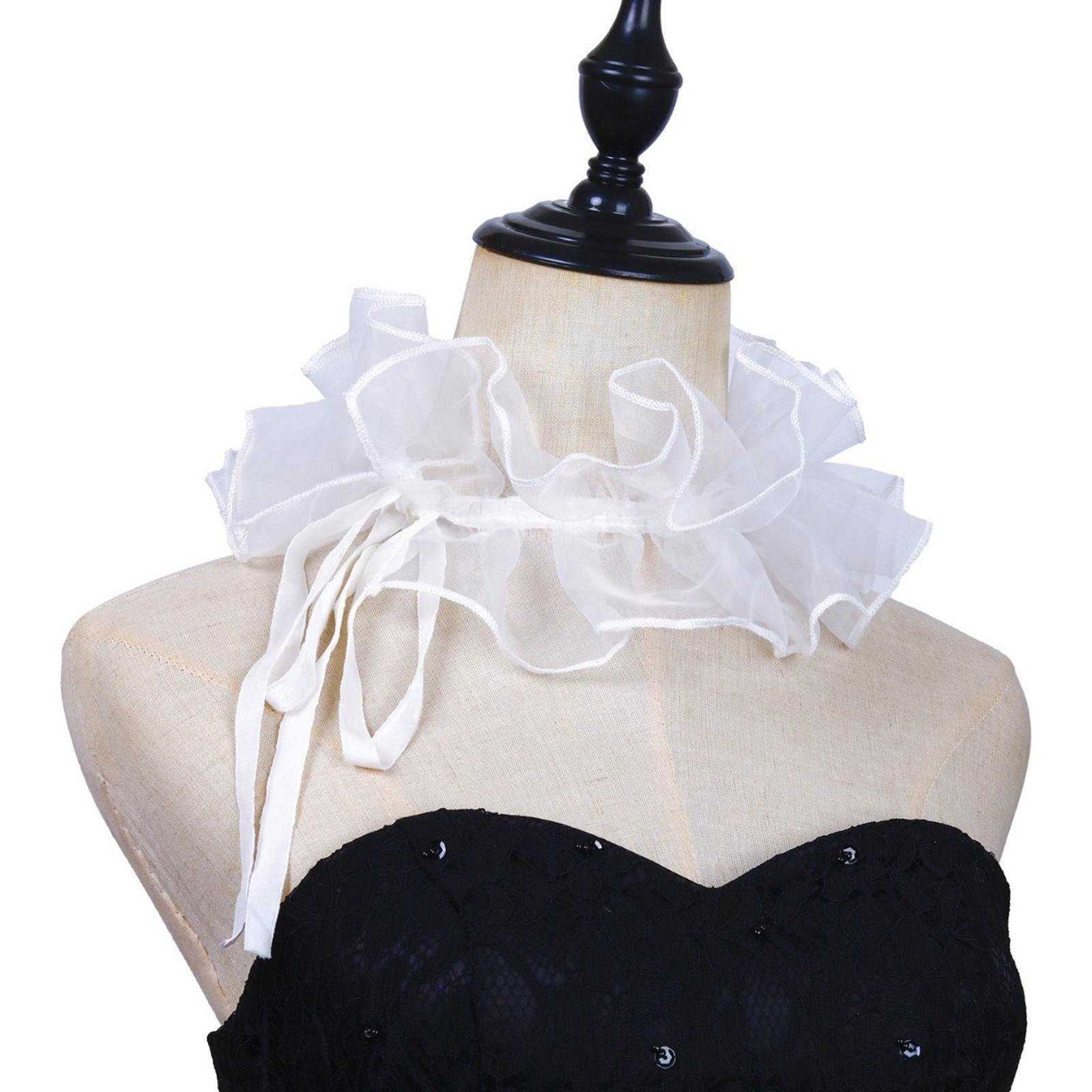 

Елизаветинский гофрированный ложный воротник Викторианский белый органзовый шейный жабо и накладные манжеты для рукавов Аксессуары для костюма на Хэллоуин A