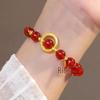 Vietnamese Gold Red Agate Love Bean Bracelet with Copper Gold-Plated Fu Pendant for Women