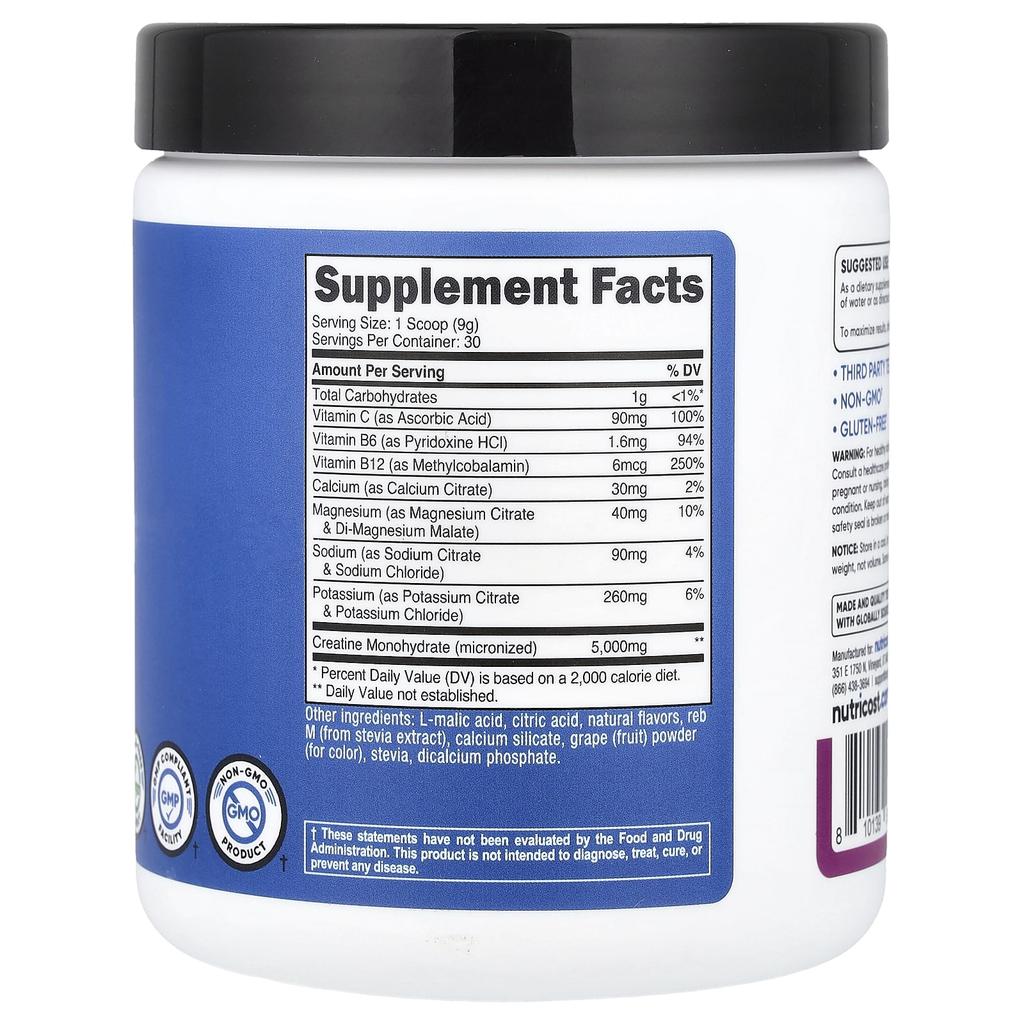 Nutricost, Athletic Performance, Creatine + Hydration, Grape, 9.9 oz (276 g)