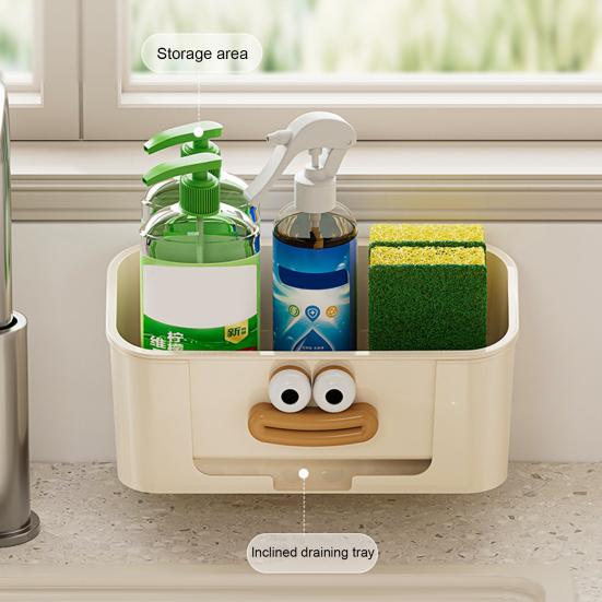 Svampställ Dubbellagers Förvaringsställ Stor Kapacitet Lätt att Installera Badrum Kök Förvaring Avrinningshylla