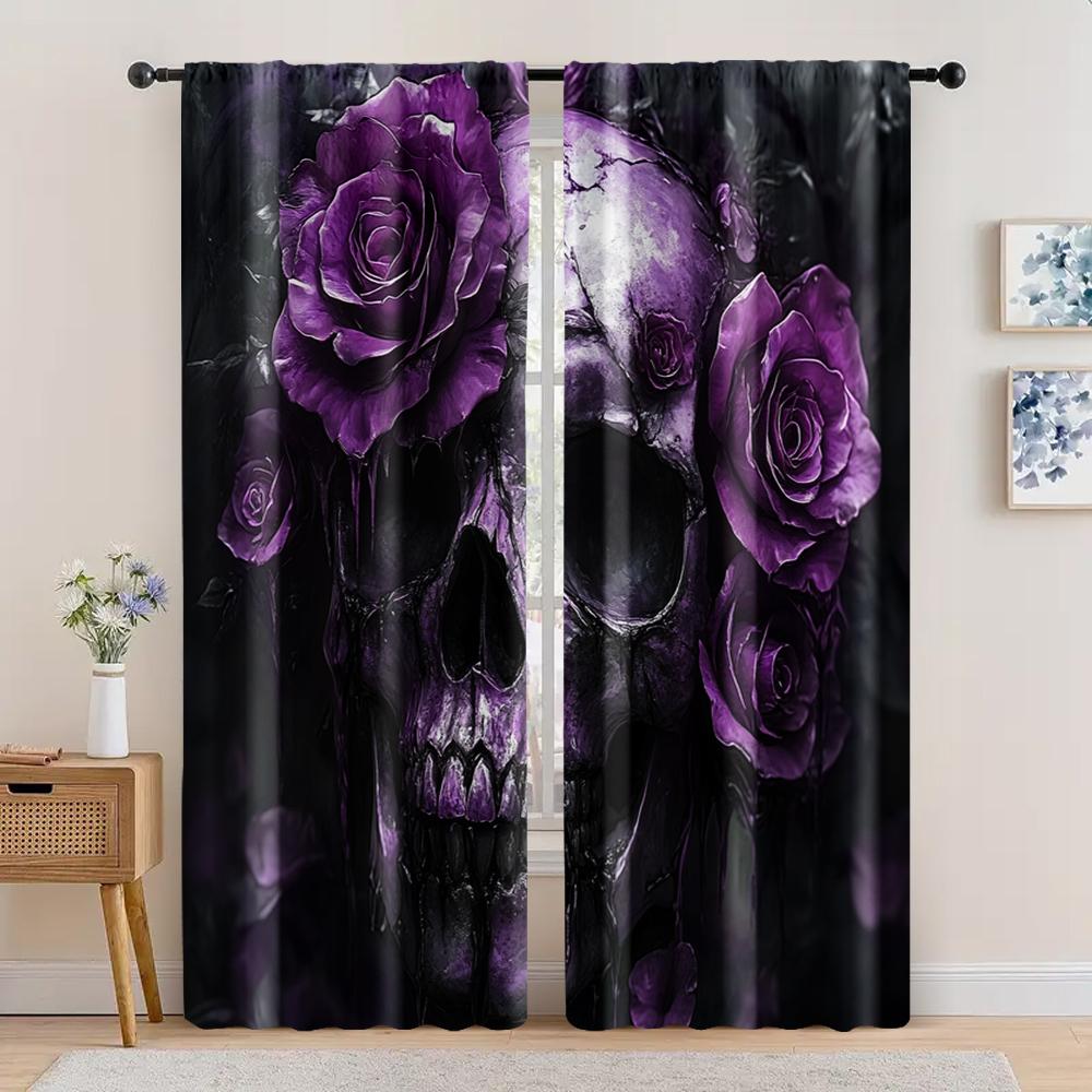 

2 шт., Занавеска Сахарный череп1 100% полиэстер, Без электричества Использование для праздничного декора на вечеринке по случаю дня рождения 29x65in(75x166cm)