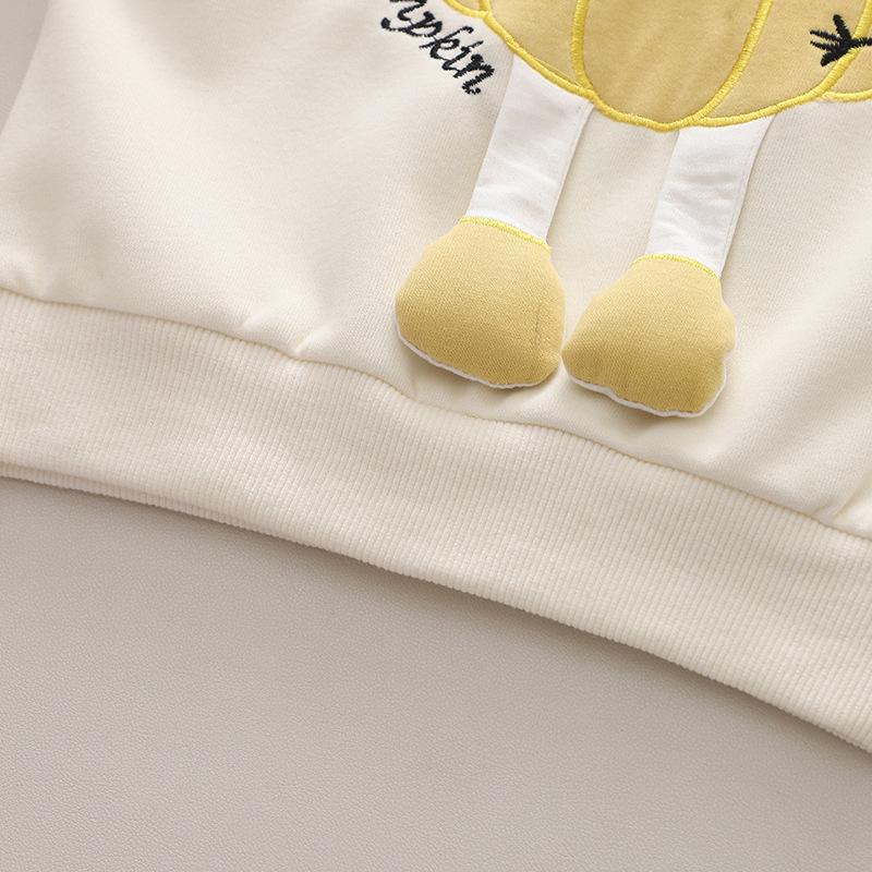 Boys and Girls' Elegant Round Neck Set, Spring and Autumn Fashion Handsome 3D Pumpkin Long Sleeve Two Piece Set