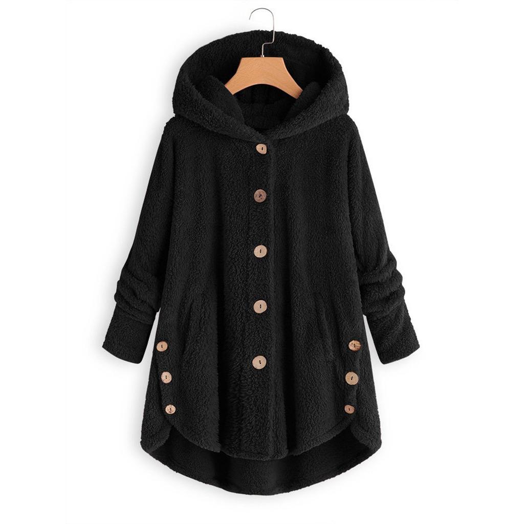 Women's Casual Fashion Button Plush Irregular Solid Color Long Sleeve Jacket