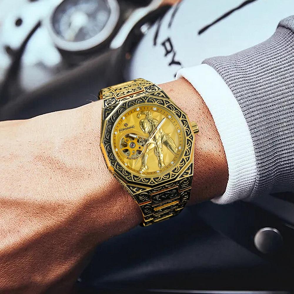 Royal Knight Mechanické hodinky s dutým ciferníkem Nerezové pánské retro hodinky Módní a personalizované hodinky s nočním osvětlením