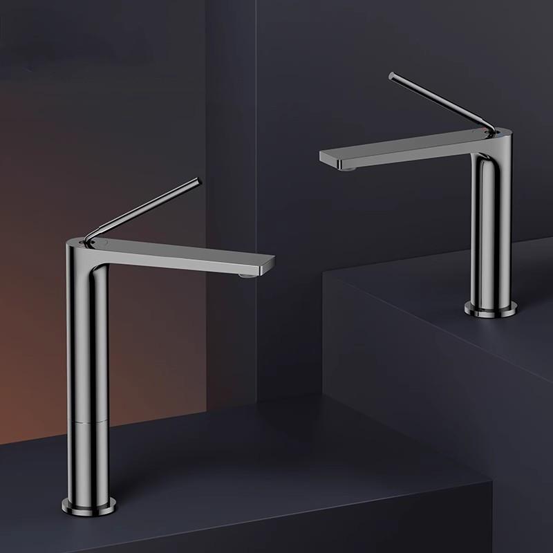 Bathroom Basin Faucet Hot & Cold Bathroom Gray Sink Faucet Deck Mounted Lavotory Faucet Mixer Water Tap