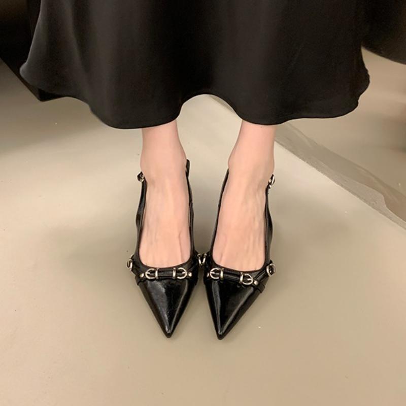 Fashion Elegant French Style Women's High Heel Sandals with Shallow Sole Spring 2025 New Arrival Polyamide Material Pointed Toe Shoes