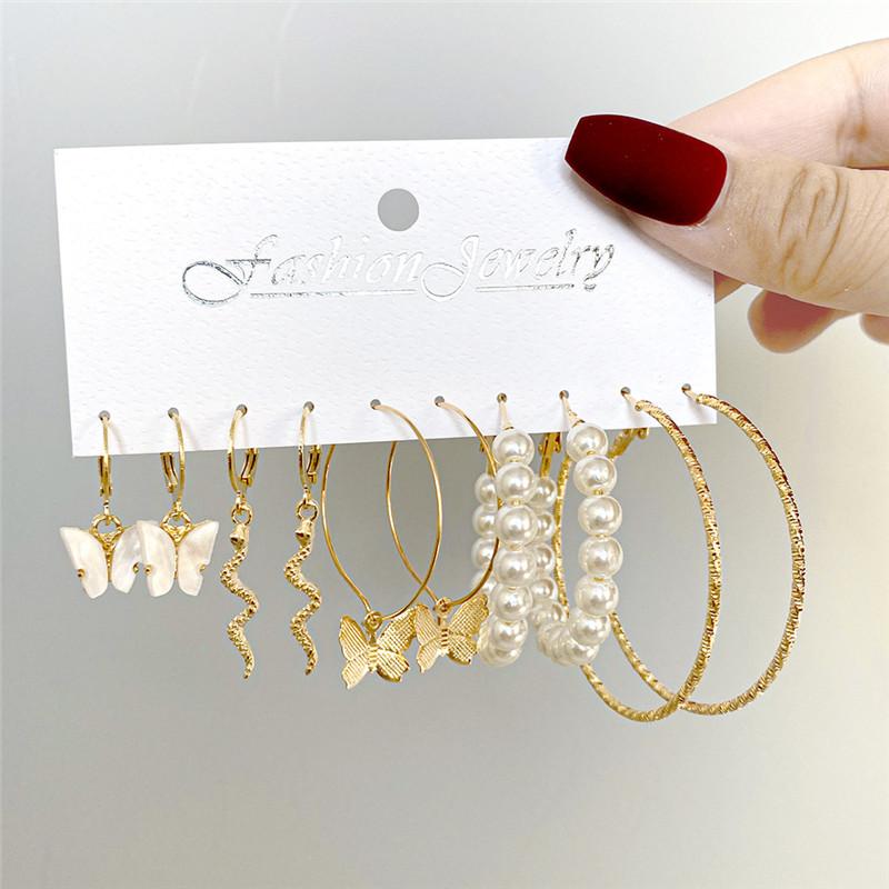 Modyle Vintage Pearl Butterfly Leopard Acrylic Earring Set For Women Girls Heart Earrings Elegant Wedding Party Jewellery
