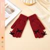 Candy Color Winter Velvet Gloves Plush Women Cycling Mittens Lovely Bowknot Knitted Gloves  Riding