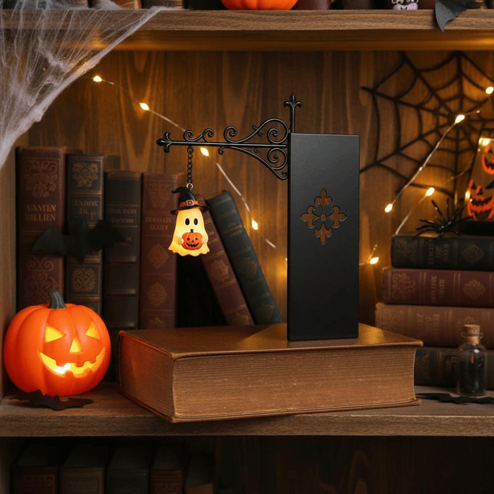 Wrought Iron LED Glowing Lantern Button Cell Battery Powered Ghost Bookshelf Decor Study Room