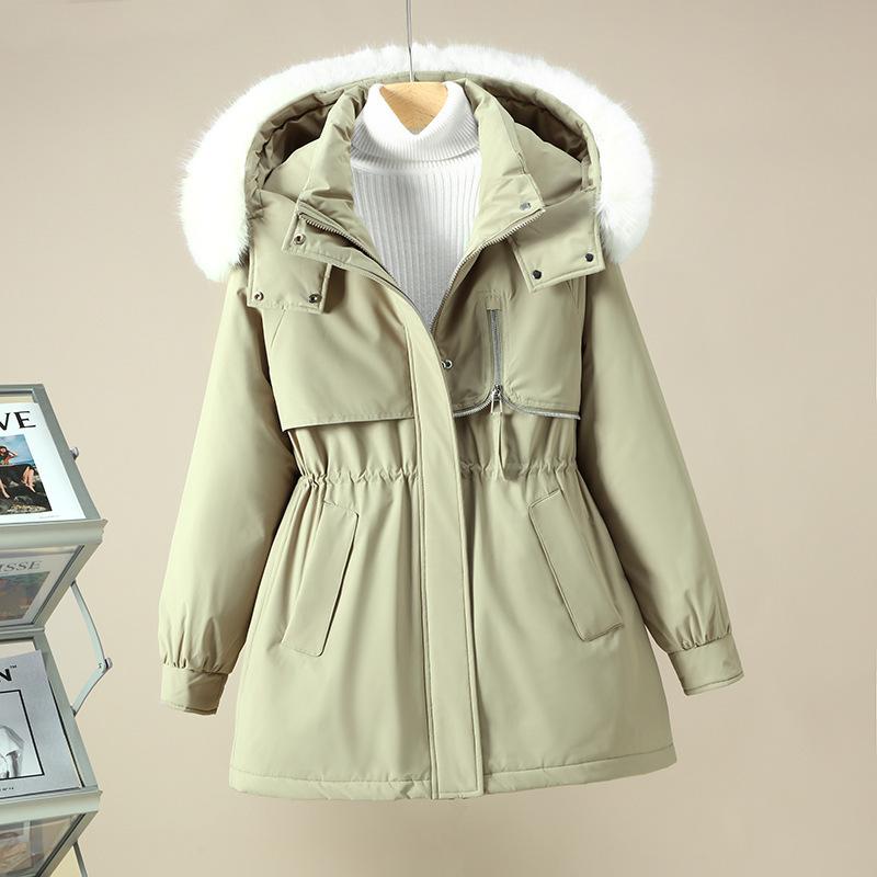 

Women s clothing short winter new big fur collar slim and thin down cotton clothing women s cotton clothing jacket XXL зелений