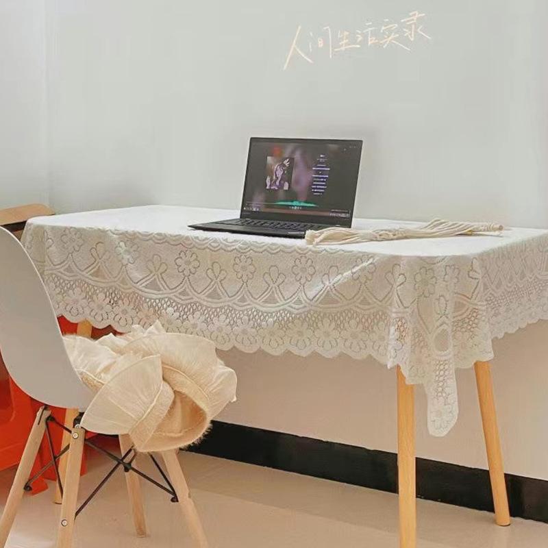 Vintage White Lace Tablecloth Tea Table Bedside Table Washing Machine Refrigerator Rectangular Dust Cover Cloth Sofa Decoration Dust Towel Home Decora