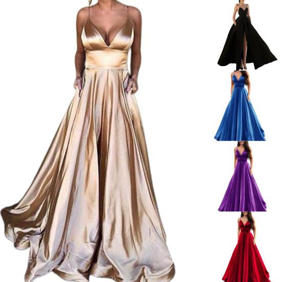 Robe à bretelles taille haute, col en V, bretelles réglables, tenue de soirée pour Banquet