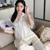[Pearl Dodder Three-piece Set] 1011 Spring and Summer Pajamas Women's New Short Sleeve Lace Premium Ice Silk Two-piece Set