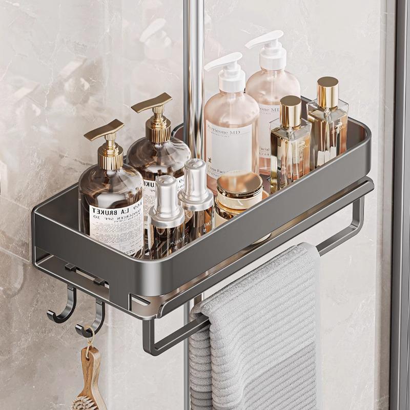 Universal No-Drill Shower Head Holder & Shelf for Bathroom Rods