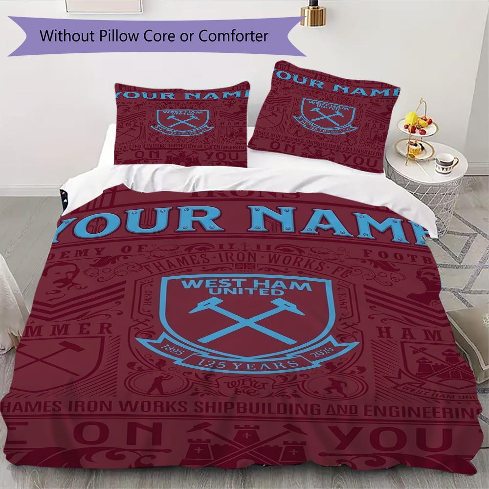Biancheria da letto West Ham United FC con nome personalizzato, Set piumone Copripiumone Federa Regalo di Compleanno per la Casa(1 * copripiumino + 2 * federa, senza nucleo)_xia