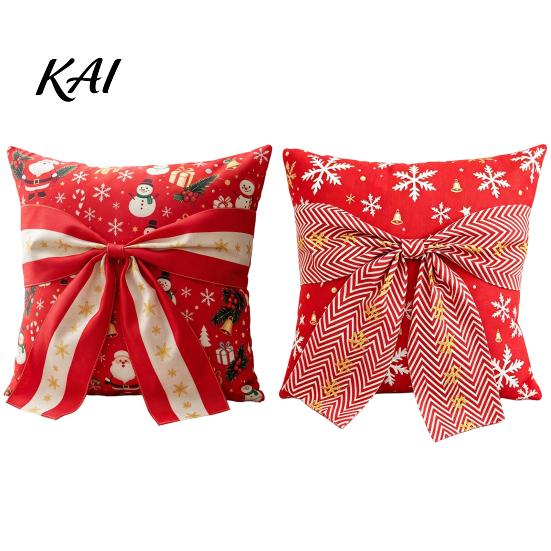 Decorative Cushion Cases for Sofa Christmas Throw Pillow Cover, Holiday Cover with 3D Bow, Covers Seasonal Farmhouse Case Living Room Couch