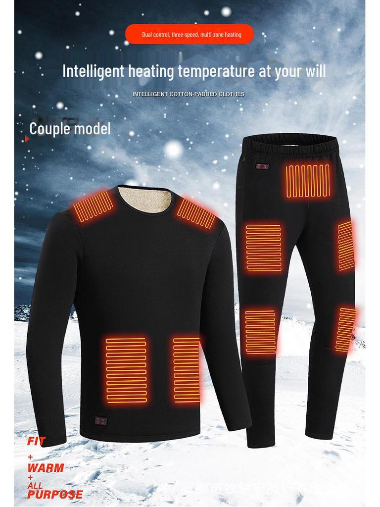 USB Smart Beheiztes Unterwäsche-Set: Konstante Temperatur, Plus Samt, 18-Zonen-Heizung für Kälteschutz.
