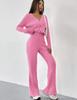 Solid Color Two-Piece V-Neck Short Knitted Cardigan Flared Pants