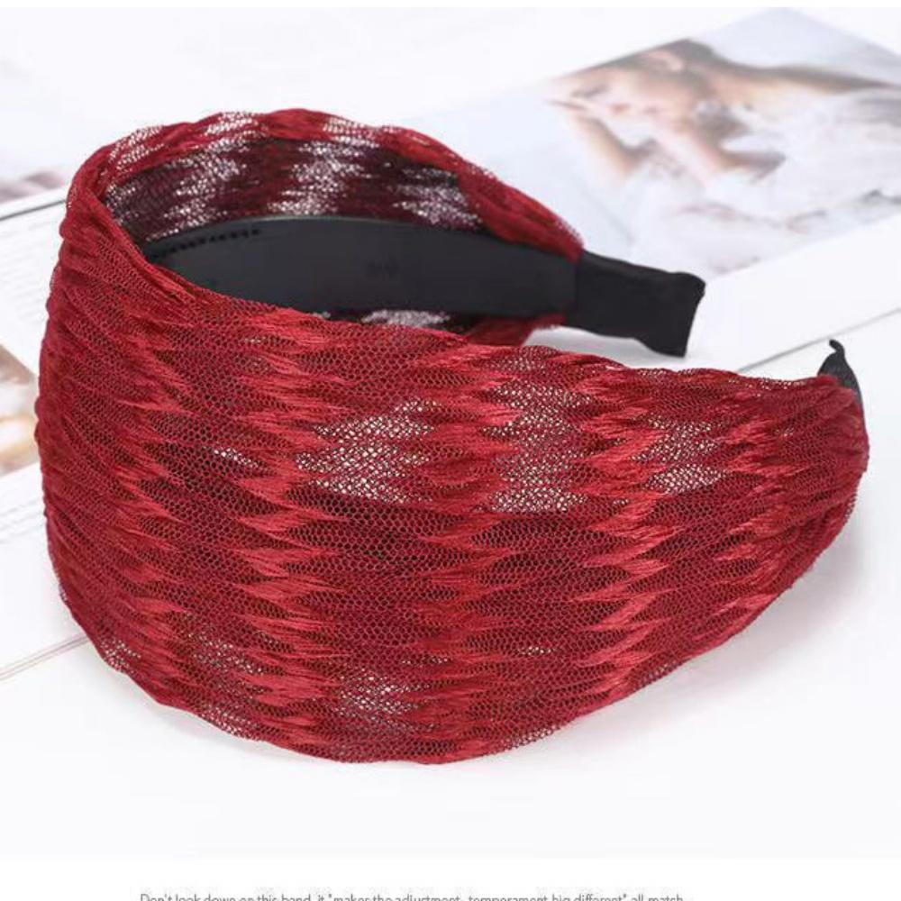 Women Wide Headband Pleated Mesh Fabric Hair Hoop Elegant Non Slip Turban Hair Band Daily Hair Accessries