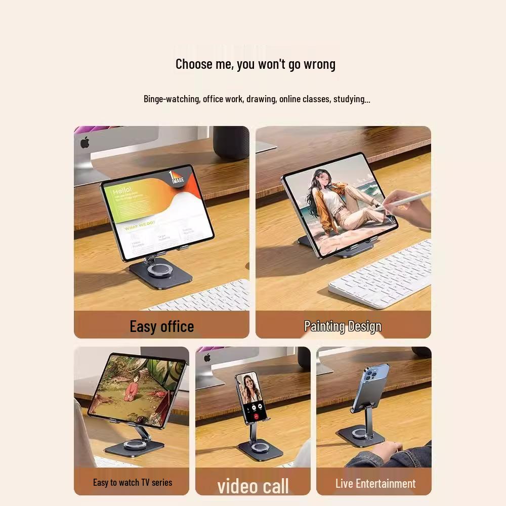 Carbon Steel 360° Rotating Phone & Tablet Holder for Desktop Streaming