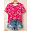 Women's Summer Fashion Short-Sleeve Round-Neck Solid-Color Floral Print