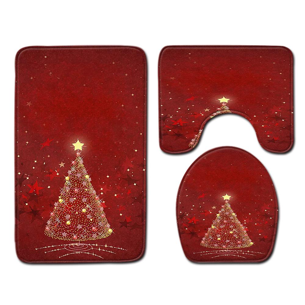 

Christmas Toilet Three-Piece Floor Mat Bathroom Three-Piece Carpet Doormat 45cmx75cm