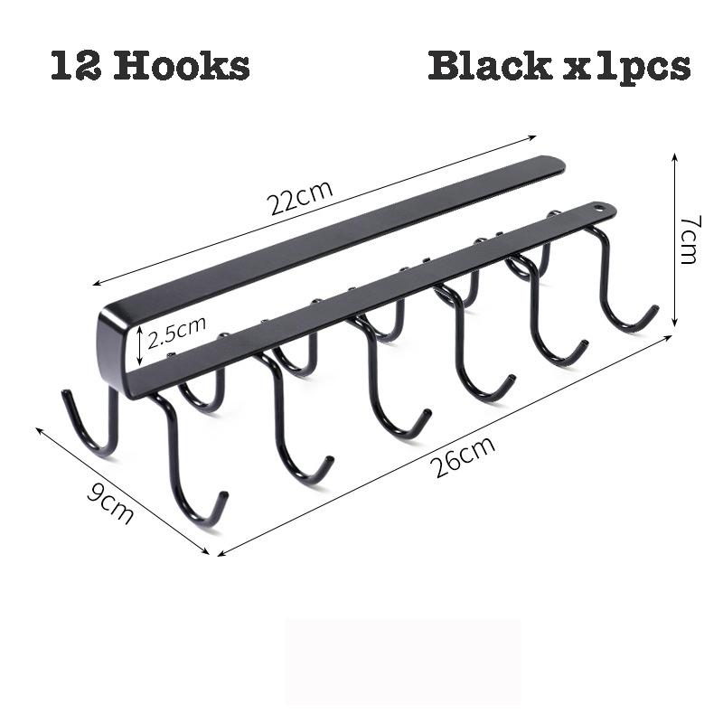 12 Hook Storage Shelf Wardrobe Kitchen Bathroom Organizer Iron Metal Under Shelves Hanging Rack Mug Cup Utensils Holder Kitchen