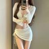 Bikini Suit Solid Color Sexy Four-piece Split Skirt Hollow Diamond Chain Seaside Vacation Sexy Swimsuit