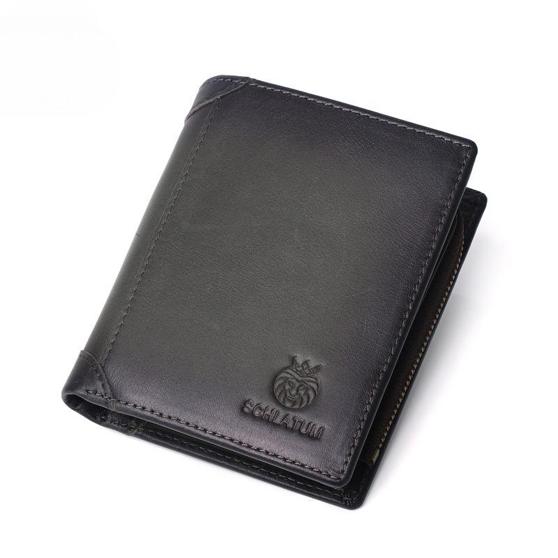Leather Bag with Anti-theft Brush, Genuine Leather Wallet, Men's Short Vertical Wallet
