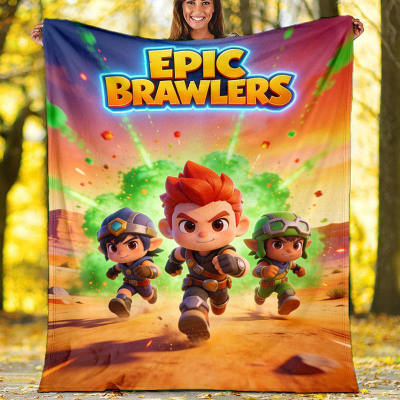 

Epic Brawlers Desert Battle Flannel Blanket, Cartoon Warrior Gamer Throw Blanket, Soft Warm Sofa Blanket for Gaming Room 80cm x 120cm
