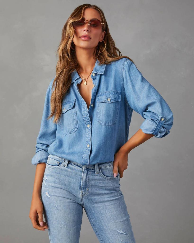 Casual Lapel Single-breasted Women's Long-sleeved Denim