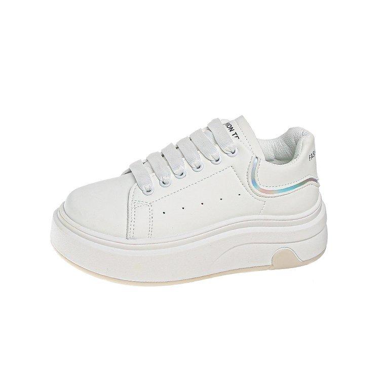 Soft Leather Love Little White Shoes Women's Shoes Spring 2025 New Thick-soled Heightening Leather Surface Color Matching Sports and Leisure Board Sho